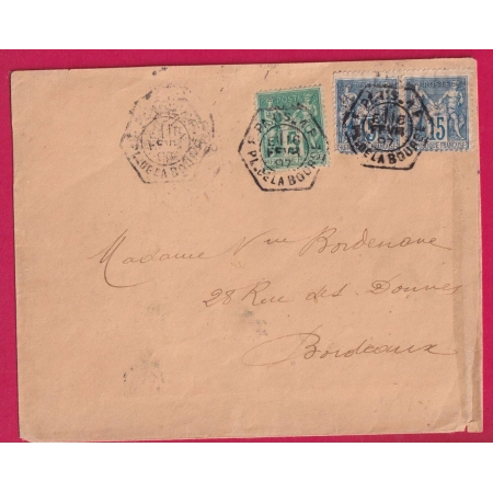N°75 101 PAIRE LEVEE EXCEPTIONELLE 2EM ECHELON PARIS PL DE LA BOURSE LEVEE E1 POUR BORDEAUX LETTRE COVER