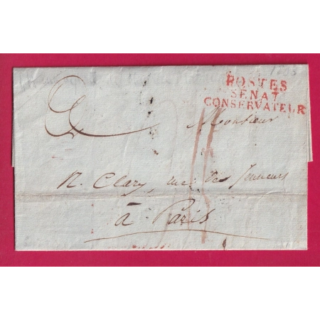 FRANCHISE POSTES SENAT CONSERVATEUR POUR PARIS 1808 ACHEMINEE DE PERSANO ITALIE LETTRE