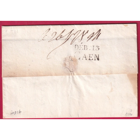 DEBOURSE DEB 13 CAEN CALVADOS 1824 DEPAT NANTES POUR LE HAVRE INDICE 16 LETTRE COVER