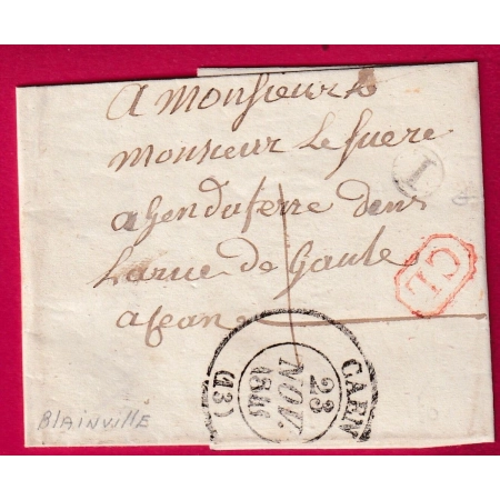 VCAD TYPE 13 CAEN CALVADOS BOITE RURALE I BLAINVILLE CL ROUGE TAXE LOCALE 1 LETTRE COVER