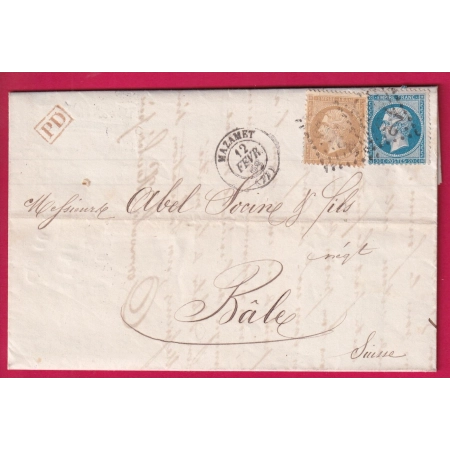 N°21 22 GC 2293 MAZAMET TARN POUR BALE SUISSE ETIQUETTE PUB AU DOS LETTRE COVER