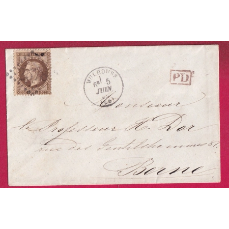 N°30 GC 2578 MULHOUSE HAUT RHIN POUR BERNE SUISSE 1869 LETTRE COVER