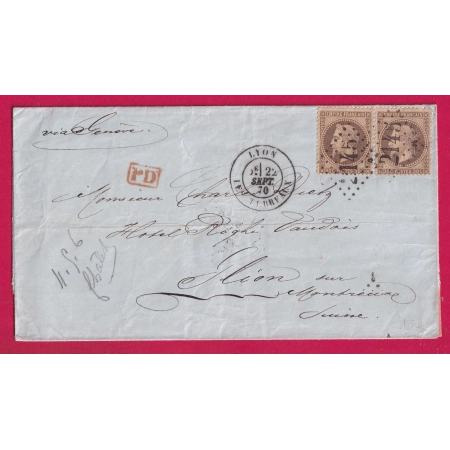 N°30 PAIRE BRUN FONCE GC 2145 LYON LES TERREAUX POUR MONTREUX SUISSE DOUBLE PORT LETTRE COVER