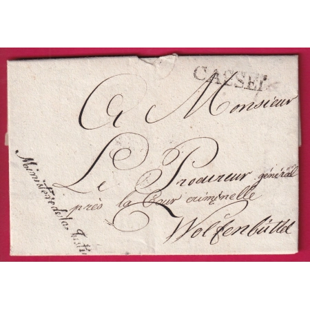 MARQUE CONQUIS CASSEL ALLEMAGNE 1813 FRANCHISE MINISTERE DE LA JUSTICE WOLFENBUTTEL LETTRE COVER