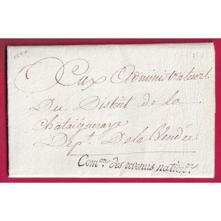 FRANCHISE COMMISSION DES REVENUS NATIONAUX PARIS AN 3 POUR LA CHATAIGNERAIE VENDEE LETTRE COVER
