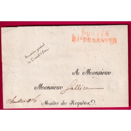 FRANCHISE POSTES BUREAU DE LA COUR TEXTE CONSEIL ETAT 1826 POUR PARIS LETTRE COVER