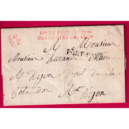 FRANCHISE BAU DE POSTES CHAMBRE DES DEPUTES DES DPTS 1817 60PP + PORT PAYE POUR DIJON COTE D'OR LETTRE COVER