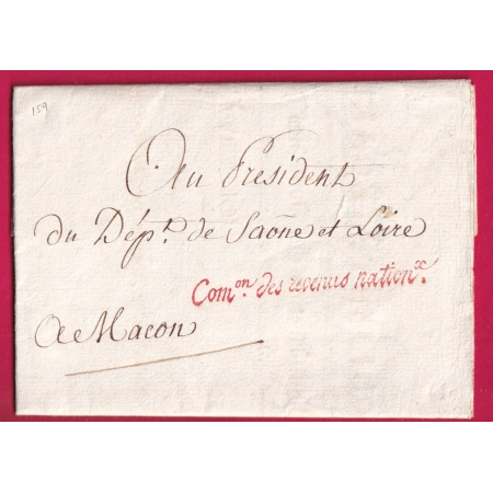 FRANCHISE COMMISSION DES REVENUS NATIONAUX PARIS AN 2 MACON SAONE ET LOIRE TEXTE EMIGRES CHAROLLES LETTRE COVER