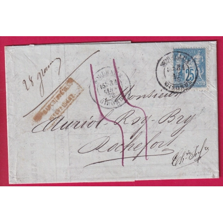 N°79 BORDEAUX GIRONDE TAXE MANUSCRIT 55 AFFRANC INSUFFIS ROCHEFORT CHARENTE INFERIEURE LETTRE COVER
