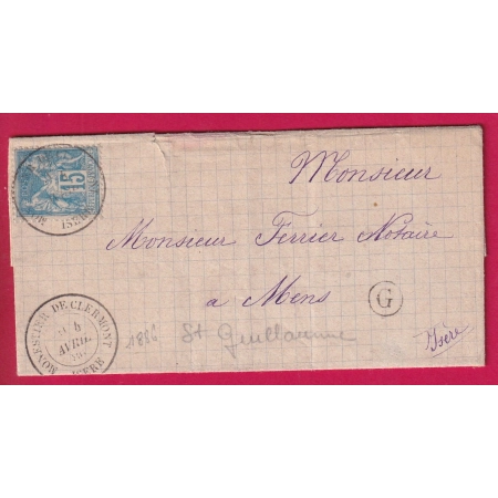 N°90 MONESTIER DE CLERMONT ISERE BOITE RURALE G ST GUILLAUME POUR MENS LETTRE COVER