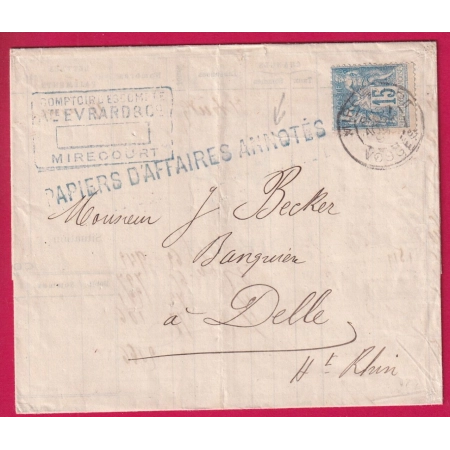 N°90 MIRECOURT VOSGES POUR DELLE MENTION PAPIERS AFFAIRES ANNOTES LETTRE COVER