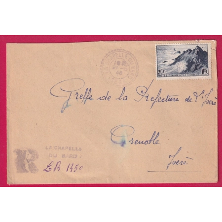 N°764 FACTEUR BOITIER FB84 LA CHAPELLE DU BARD ISERE POUR GRENOBLE 1948 LETTRE COVER