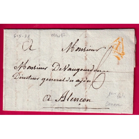 MARQUE P DE PARIS EN ORANGE 1ERE DATE CONNUE 6 MAI 1878 POUR ALENCON ORNE INDICE 15 LETTRE COVER