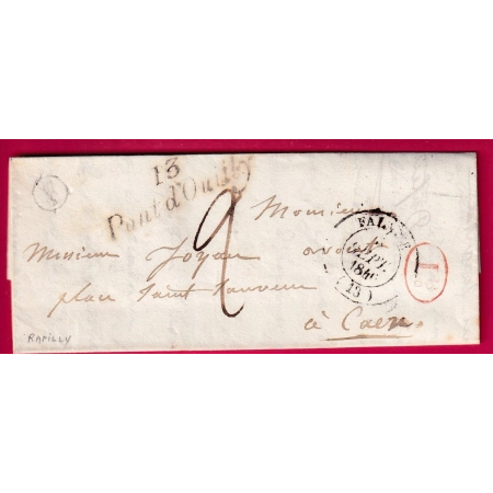 CURSIVE 13 PONT D'OUILLY CALVADOS T14 FALAISE BOITE RURALE F RAPILLY DECIME RURAL POUR CAEN INDICE 10 LETTRE COVER