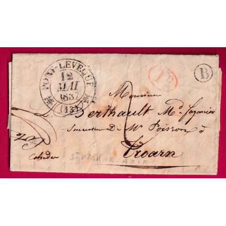 CAD TYPE 12 PONT L'EVEQUE CALVADOS BOITE RURALE B ST PIERRE AZIF DECIME RURAL POUR TROARN LETTRE COVER