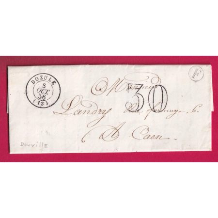 CAD TYPE 15 DOZULE CALVADOS BOITE RURALE F DOUVILLE POUR CAEN 1856 LETTRE COVER