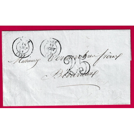 PRECURSEUR APRES LE DEPART CAD TYPE 14 AGDE HERAULT 18 PUIS 19 AOUT 1851 POUR BEDARIEUX LETTRE COVER