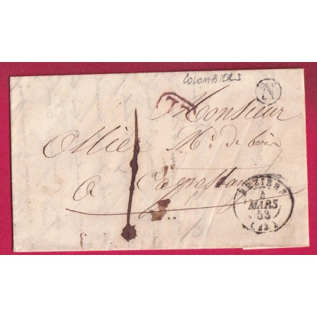 CAD TYPE 15 BEZIERS HERAULT BOITE RURALE N COLOMBIERS TAXE LOCALE 1 + CL ROUGE POUR CAPESTANG LETTRE COVER