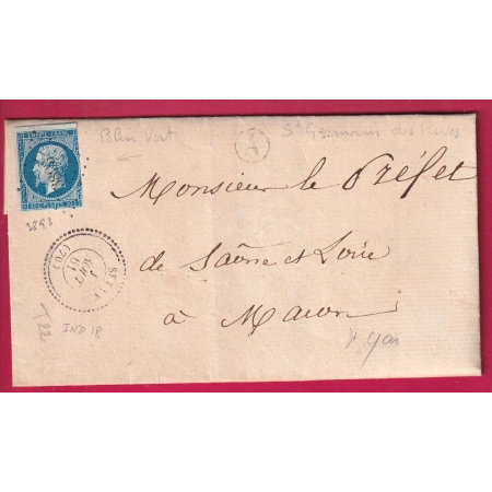 N°14 BLEU SUR VERT PC 3893 ST YAN SAONE ET LOIRE CAD TYPE 22 BOITE RURALE A ST GERMAIN DES RIVES POUR MACON LETTRE COVER