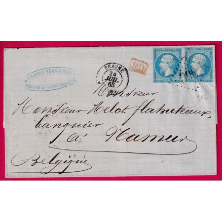 N°22 PAIRE GC 396 BEAUNE COTE D'OR POUR NAMUR BELGIQUE 1836 LETTRE COVER