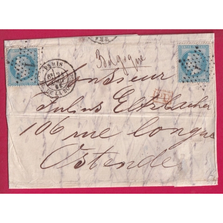 N°29 X2 PARIS ETOILE 1 PL DE LA BOURSE POUR OSTENDE BELGIQUE LETTRE COVER