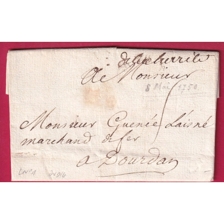 MARQUE MANUSCRIT DE LA CHARITE NIEVRE LENAIN N°1 INDICE 14 POUR DOURDAN SEINE ET OISE 1750 LETTRE COVER