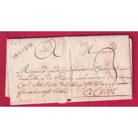 MARQUE DE BAYEUX CALVADOS LENAIN N°5 INDICE 13 POUR CAEN 1749 LETTRE