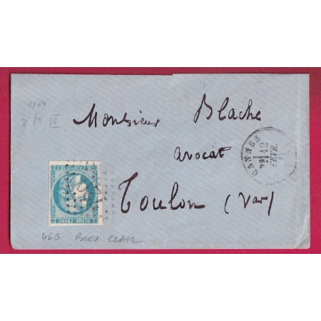 N°46B BLEU CLAIR GC 720 CANNES ALPES MARITIMES TTB POUR TOULON VAR LETTRE