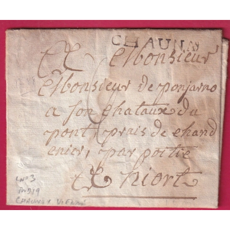 MARQUE CHAUNAY VIENNE LENAIN N°3 POUR NIORT 1788 INDICE 19 LETTRE COVER