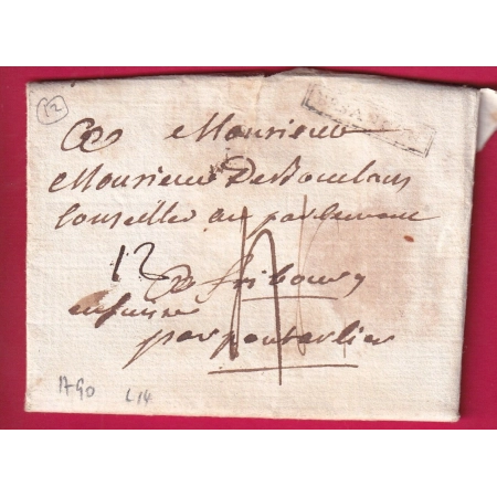 MARQUE ENCADREE BESANCON DOUBS 1790 LENAIN N°14 POUR FRIBOURG EN SUISSE LETTRE COVER