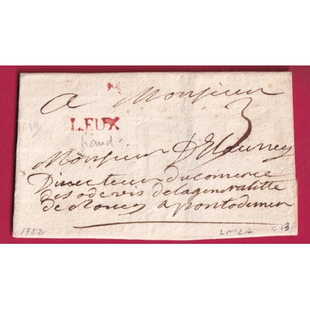 MARQUE LISIEUX CALVADOS ROUGE 1752 POUR PONT AUDEMER LENAIN N°2A INDICE 13 LETTRE COVER