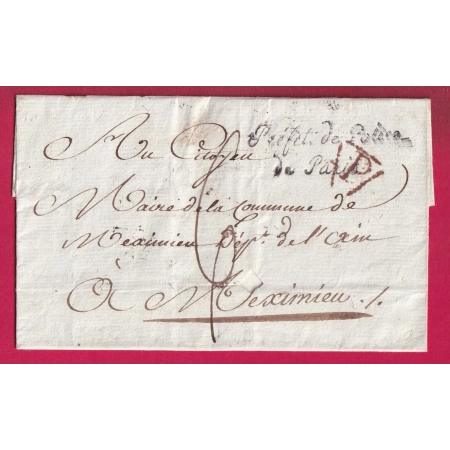 FRANCHISE PREFET DE POLICE DE PARIS SEINE POUR MEXIMIEUX AIN AN 10 1802 LETTRE COVER