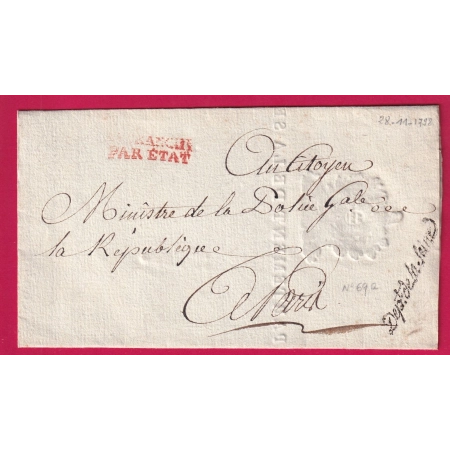 FRANCHISE DEPARTEMENT DE LA SEINE 1798 POUR PARIS LETTRE COVER