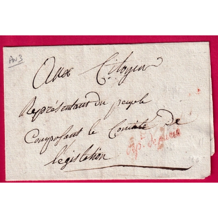 FRANCHISE DEPARTEMENT DE PARIS AN3 1795 POUR PARIS LETTRE COVER