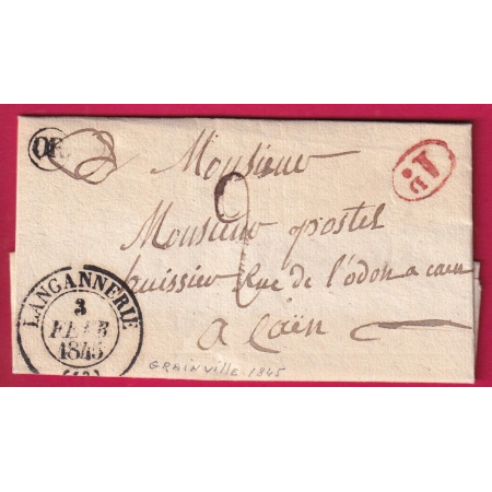 CAD TYPE 13 LANGANNERIE CALVADOS 1845 OR GRAINVILLE DECIME RURAL POUR CAEN LETTRE COVER