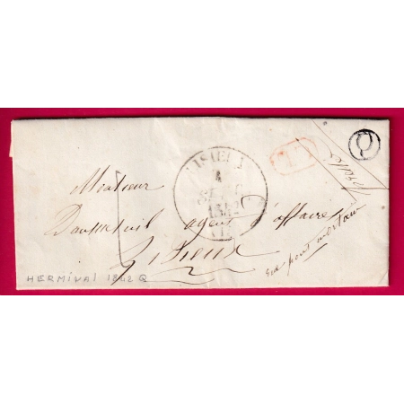 CAD TYPE 13 LISIEUX CALVADOS 1842 BOITE RURALE Q HERMIVAL CL ROUGE TAXE LOCALE 1 POUR LISIEUX LETTRE COVER