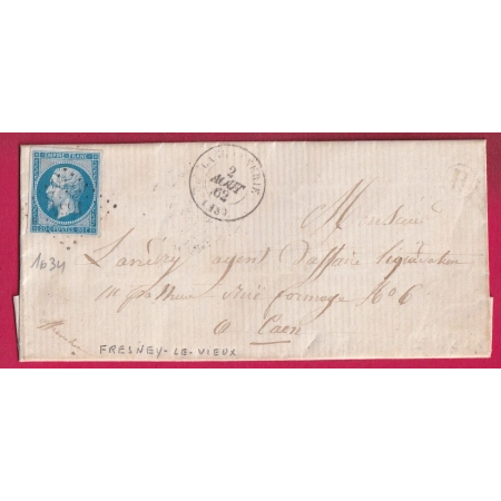 N°14 PC 1634 LANGANNERIE CALVADOS BOITE RURALE F FRESNEY LE VIEUX POUR CAEN LETTRE COVER