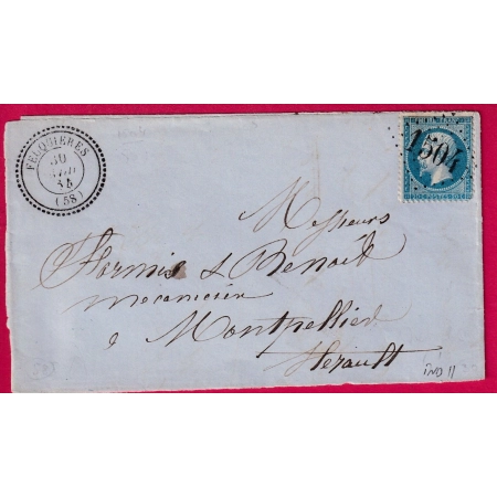 N°22 GC 1504 FEUQUIERES OISE CAD TYPE 22 POUR MONTPELLIER HERAULT INDICE 11 LETTRE COVER