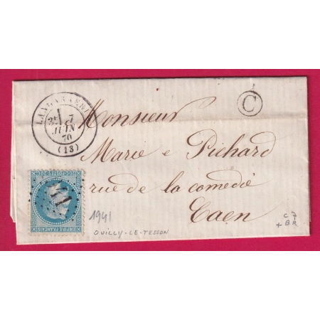 N°29 GC 1941 LANGANNERIE CALVADOS BOITE RURALE C OUILLY LE TESSON POUR CAEN LETTRE