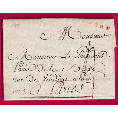 MARQUE MERU OISE EN ROUGE 1788 POUR PARIS INDICE 19 LETTRE COVER