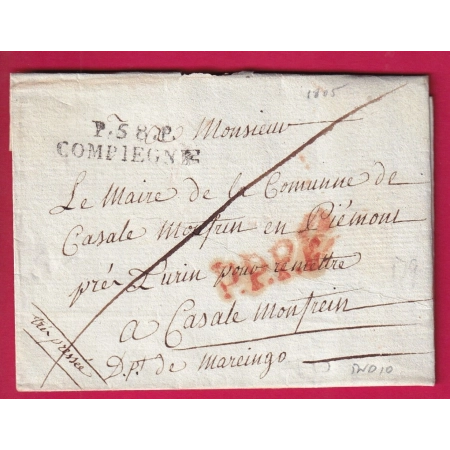 MARQUE P58P COMPIEGNE OISE PPPP POUR CASALE ITALIE 1805 LETTRE COVER