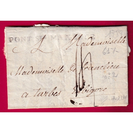 MARQUE PONT STE MAXENCE OISE 1789 LENAIN N°2 INDICE 14 POUR TARBES HAUTES PYRENEES LETTRE COVER