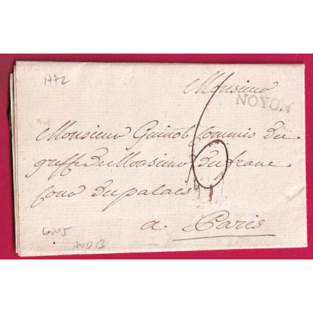 MARQUE NOYON OISE 1772 LENAIN N°5 INDICE 13 POUR PARIS LETTRE COVER