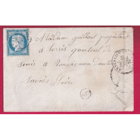 N°60 CAD TYPE 16 ANNEMASSE HAUTE SAVOIE POUR TORCY SAONE ET LOIRE 1876 LETTRE