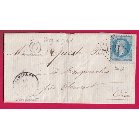N°29 VARIETE PIQUAGE DECALE GC 2031 LIANCOURT OISE BOITE RURALE Q SACY LE GRAND POUR CLERMONT OISE LETTRE