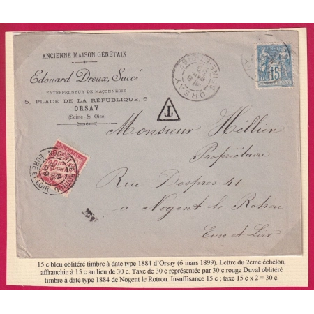 N°90 ORSAY SEINE ET OISE TAXE 30C TYPE DUVAL ROUGE NOGENT LE ROTROU EURE ET LOIRE LETTRE