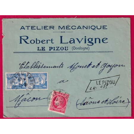 N°676 + 717 X2 RECOMMANDE PROVISOIRE LE PIZOU DORDOGNE POUR MACON SAONE ET LOIRE 1946 LETTRE