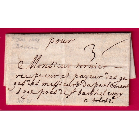 LETTRE DE BORDEAUX GIRONDE TAXE 3 INDICE 21 POUR TOULOUSE LETTRE COVER