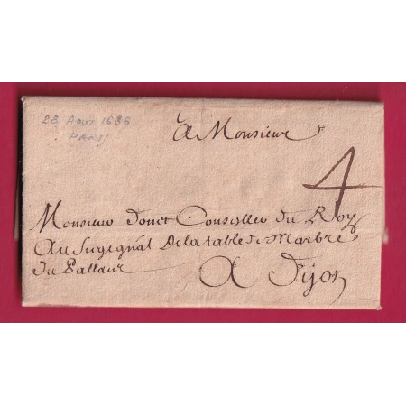 LETTRE DE PARIS 1686 TAXE 4 POUR DIJON COTE D'OR LETTRE COVER