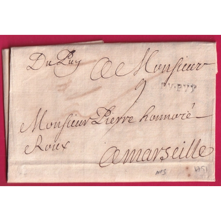MARQUE DU PUY HAUTE LOIRE LENAIN N°3 + MANUSCRIT POUR MARSEILLE 1751 LETTRE COVER